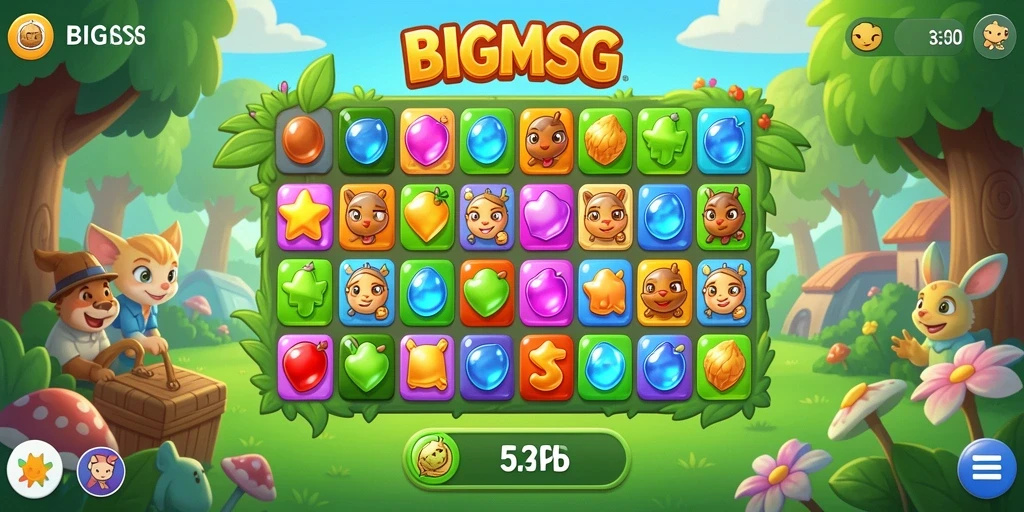Screenshot menunjukkan aksi seru gameplay Match-3 di BIGMSG.