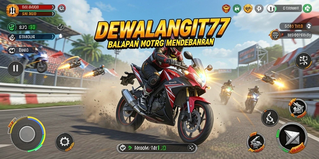Screenshot gameplay DEWALANGIT77 dengan aksi balap motor yang mendebarkan.