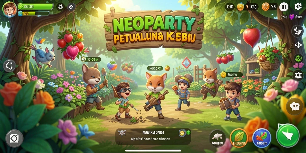 Tampilan gameplay NEOPARTY yang menarik dan interaktif.